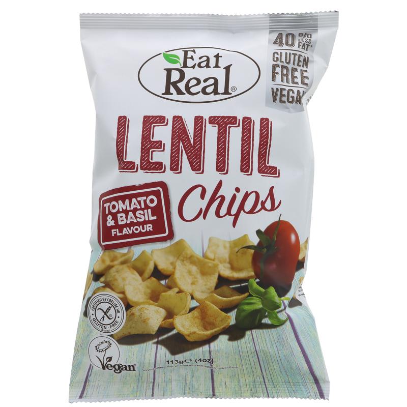 Eat Real Lentil Chips Tomato & Basil Flavour 113g Farmers Fayre